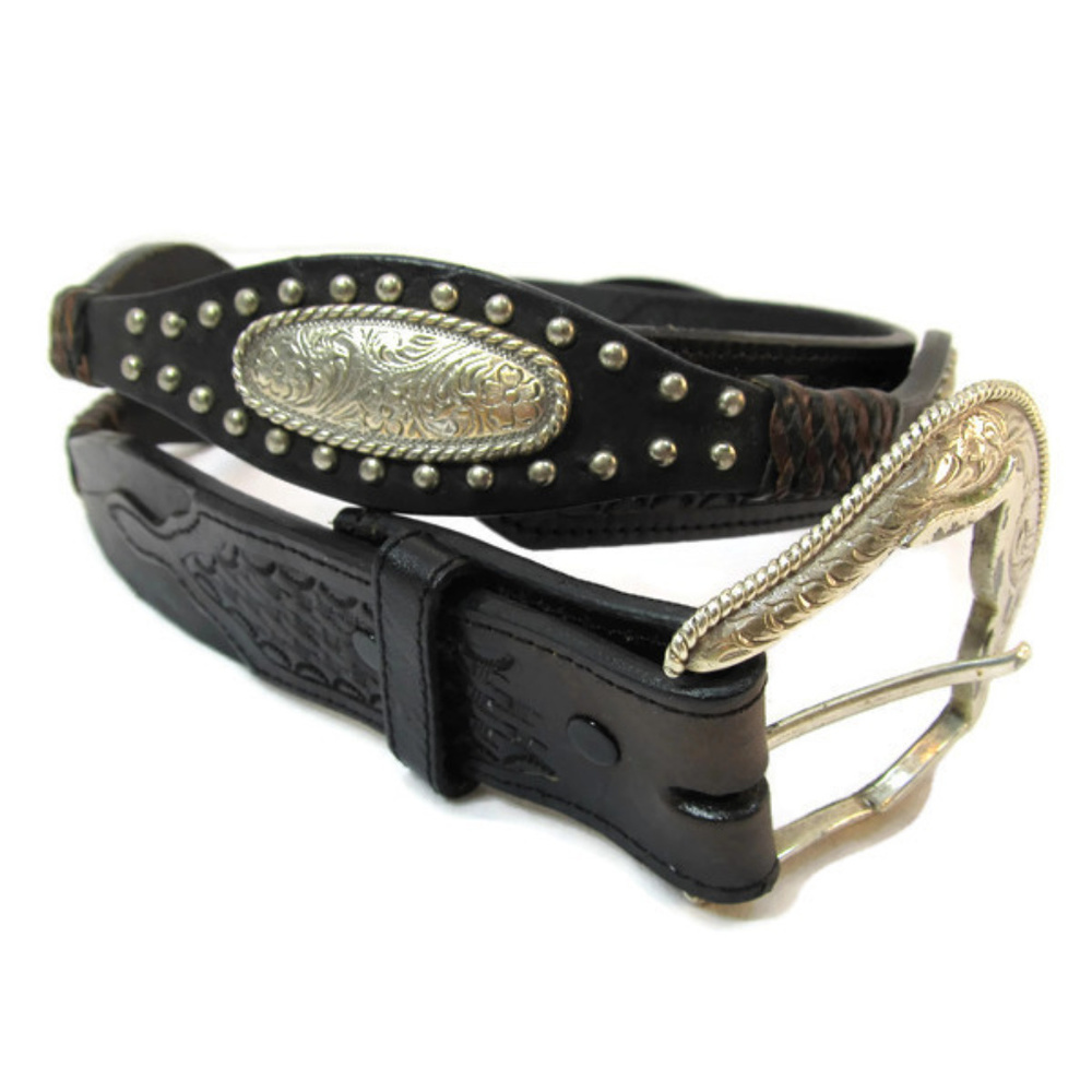 Hand Tooled Leather Belt 38"-43" Western Studded